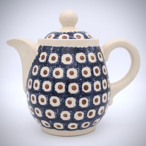 Vintage Bunzlau Ceramic Teapot Peacock Eye Pattern - Picture 2 of 10